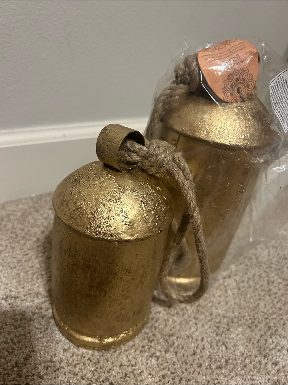 India Decorative Set of Two Decorative Gold Hanging Bells